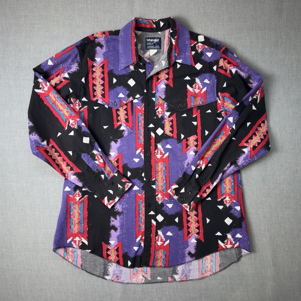 VTG Wrangler Brushpopper Shirt Men 18-36* X Long Tails Aztec Cowboy Cut Western